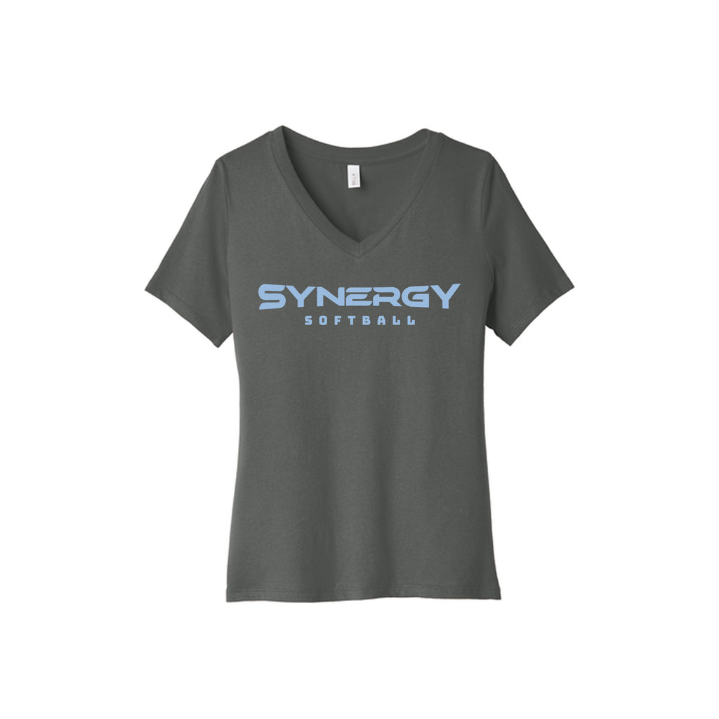 BELLA+CANVAS® Women’s Relaxed Jersey Short Sleeve V-Neck Tee with Synergy Softball Logo