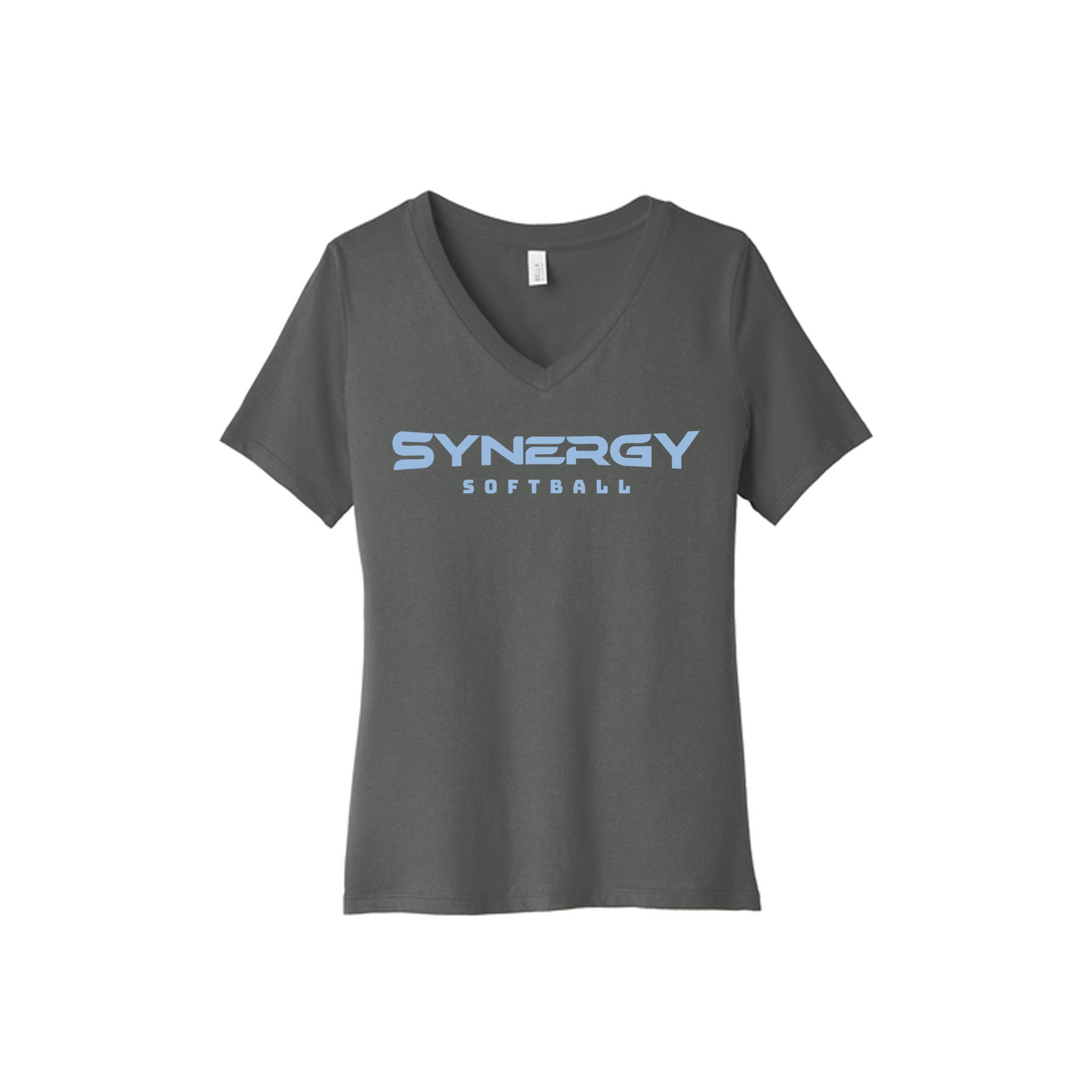 BELLA+CANVAS® Women’s Relaxed Jersey Short Sleeve V-Neck Tee with Synergy Softball Logo