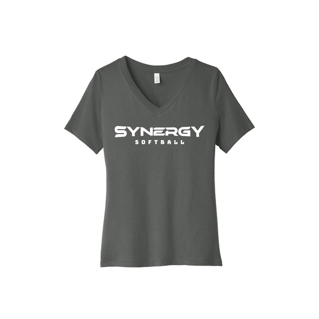BELLA+CANVAS® Women’s Relaxed Jersey Short Sleeve V-Neck Tee with Synergy Softball Logo
