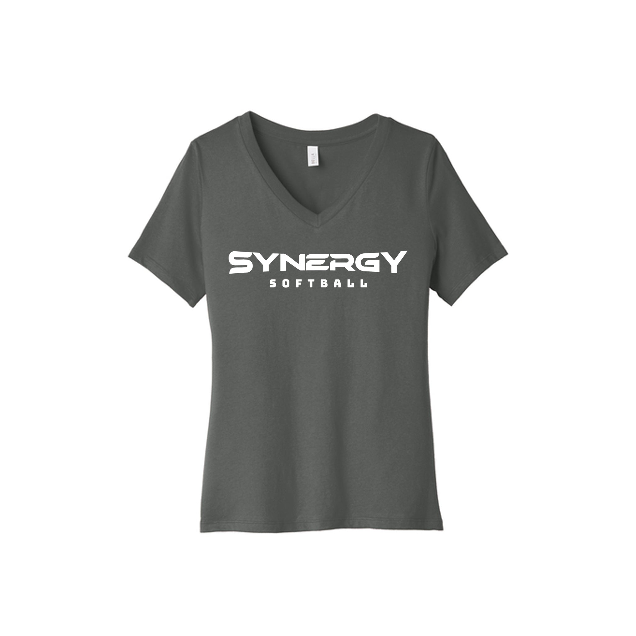 BELLA+CANVAS® Women’s Relaxed Jersey Short Sleeve V-Neck Tee with Synergy Softball Logo