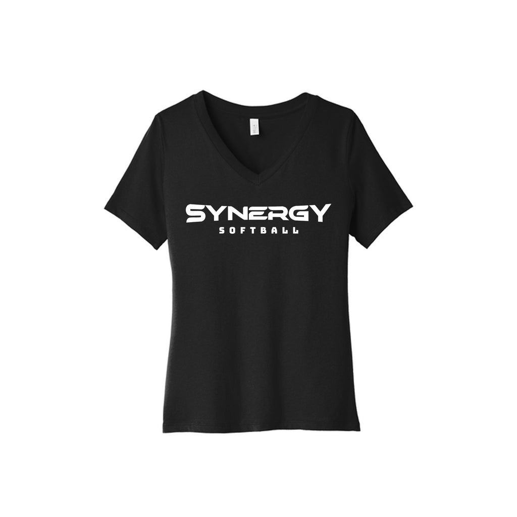 BELLA+CANVAS® Women’s Relaxed Jersey Short Sleeve V-Neck Tee with Synergy Softball Logo
