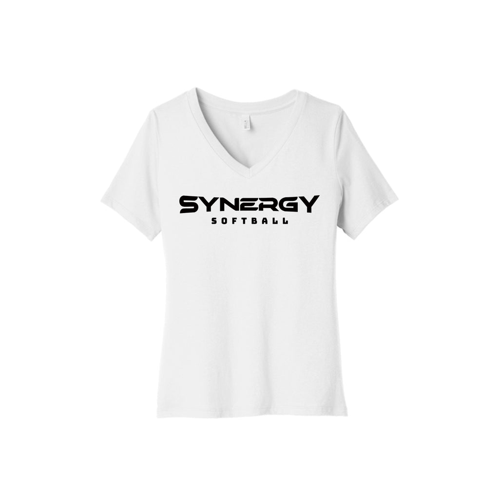 BELLA+CANVAS® Women’s Relaxed Jersey Short Sleeve V-Neck Tee with Synergy Softball Logo