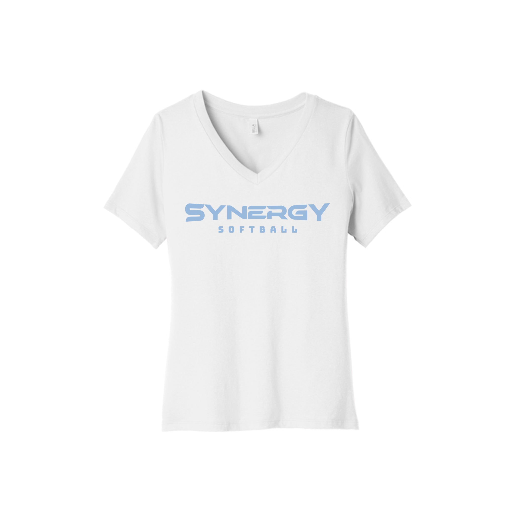 BELLA+CANVAS® Women’s Relaxed Jersey Short Sleeve V-Neck Tee with Synergy Softball Logo